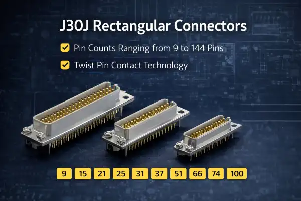 How Many Pins Are Available in J30J Rectangular Connectors?